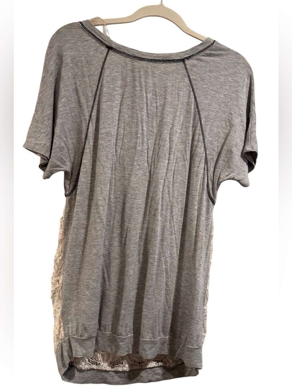 Jolt Boho Mixed Media Lace Front Raglan Top Gray & White Floral Crochet Medium - Picture 4 of 15